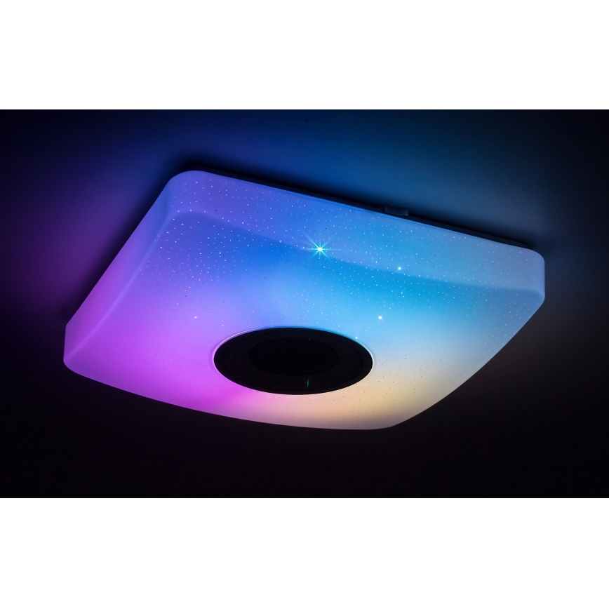 Rabalux - LED RGB dæmpbar loftlampe med indbygget højttaler LED/18W/230V 3000-6000K Bluetooth + fjernbetjening 36,5x36,5 cm