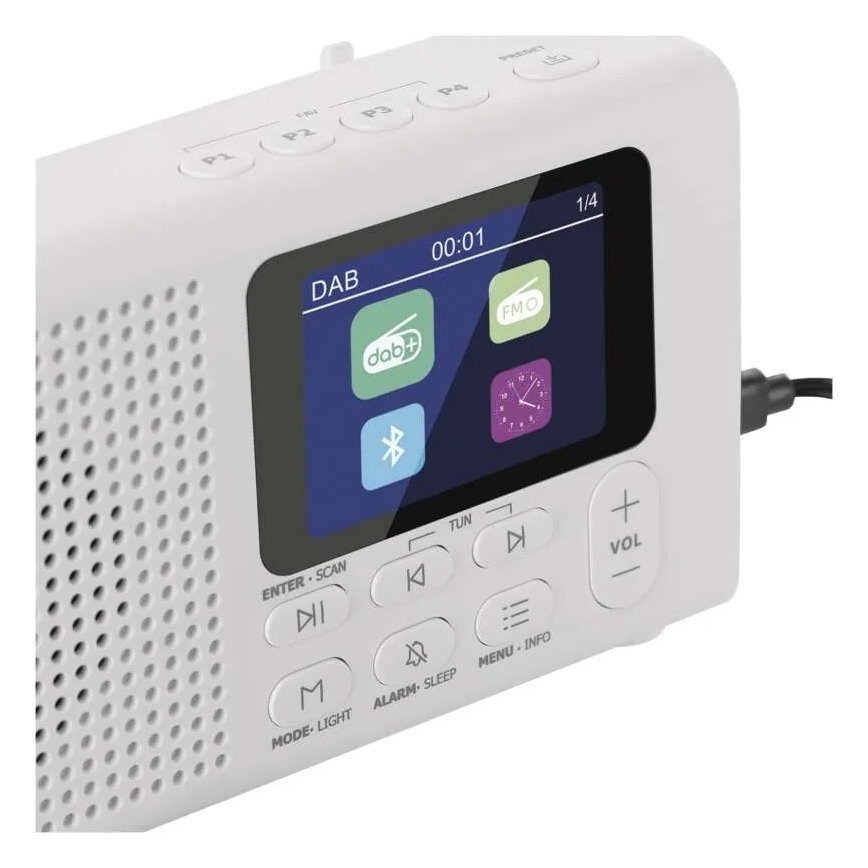 Radio DAB DAB+ FM 3W/5V/4xAA hvid