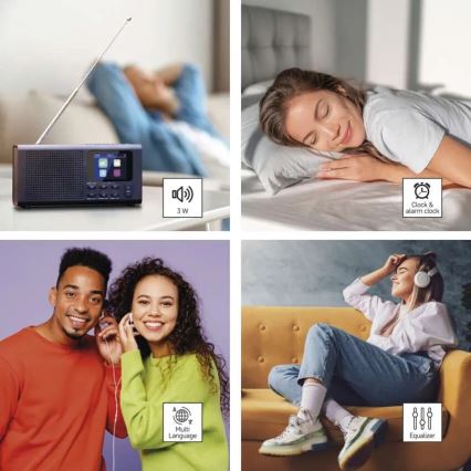 Radio DAB DAB+ FM 3W/5V/4xAA sort