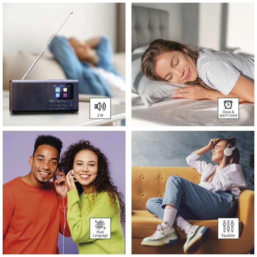 Radio DAB DAB+ FM 3W/5V/4xAA sort