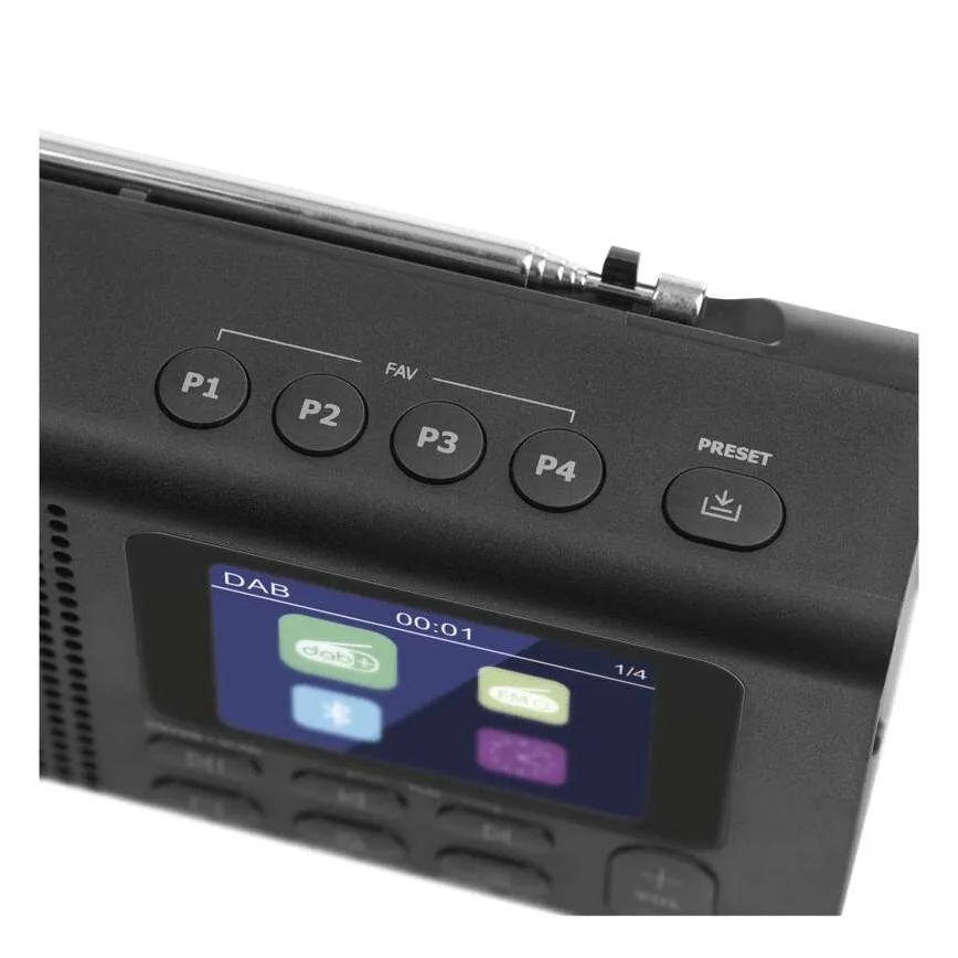 Radio DAB DAB+ FM 3W/5V/4xAA sort