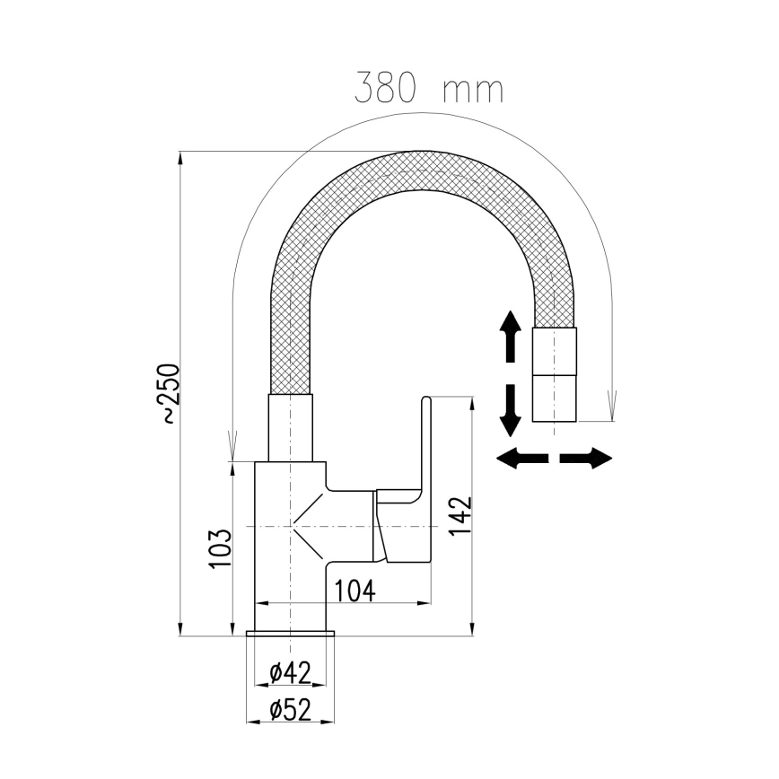 RAV Slezák CO119.0/16 - Køkkenarmatur med fleksibel tud og udtræksbruser COLORADO 25 cm sort