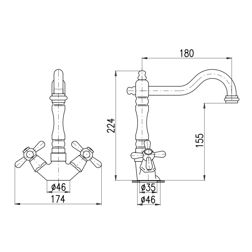 RAV Slezák MK121.0/8CMATSM - Håndvaskarmatur + udløbstud MORAVA RETRO 22,4 cm sort/messing