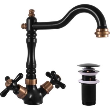 RAV Slezák MK121.0/8CMATSM - Håndvaskarmatur + udløbstud MORAVA RETRO 22,4 cm sort/messing