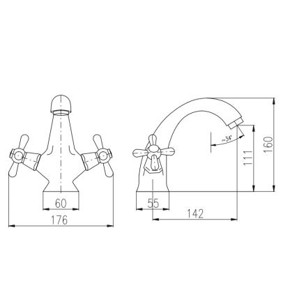 RAV Slezák MK128.0CMATSM - Håndvaskarmatur MORAVA RETRO 16 cm sort/messing