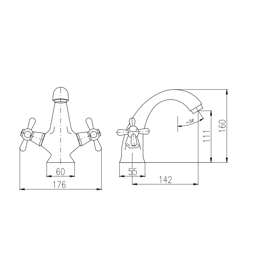 RAV Slezák MK128.0CMATSM - Håndvaskarmatur MORAVA RETRO 16 cm sort/messing