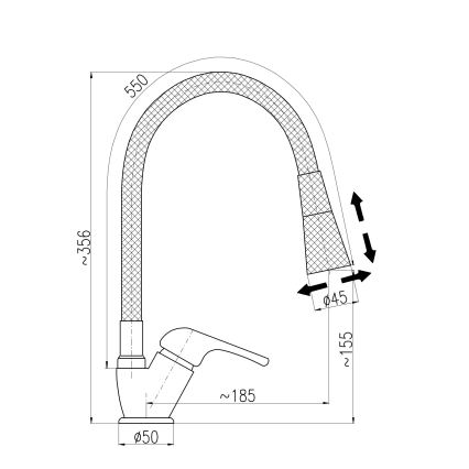 RAV Slezák SA006.0/13 - Køkkenarmatur med fleksibel tud SAZAVA 35,6 cm sort/poleret krom