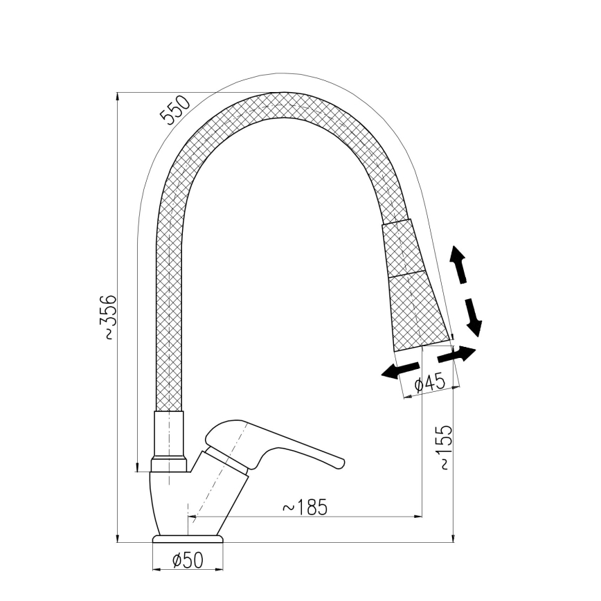 RAV Slezák SA006.0/13 - Køkkenarmatur med fleksibel tud SAZAVA 35,6 cm sort/poleret krom