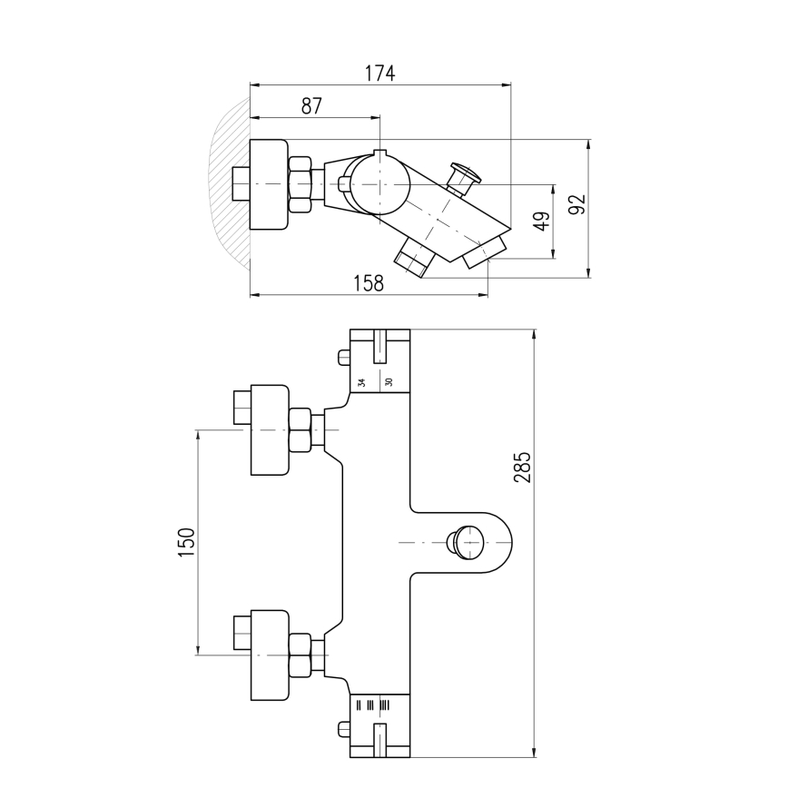 RAV Slezák TRM54.5CMAT - Termostatisk badekarbatteri TERMO mat sort