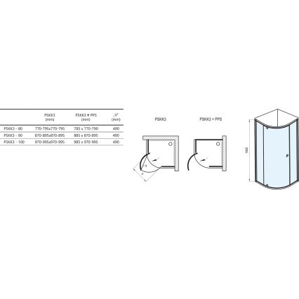 Ravak 37677U00Z1 - 3-delt kvadrantbrusekabine PIVOT 90x90 cm satin