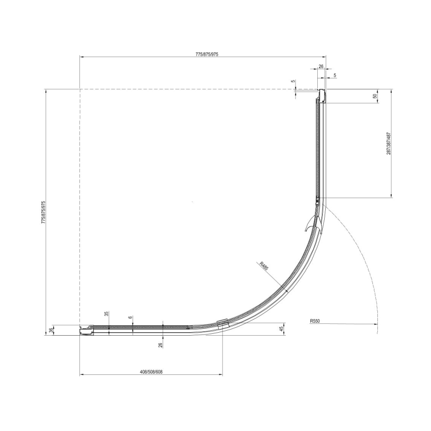 Ravak 37677U00Z1 - Tredelt kvartcirkelformet brusehjørne PIVOT 90x90 cm, satin