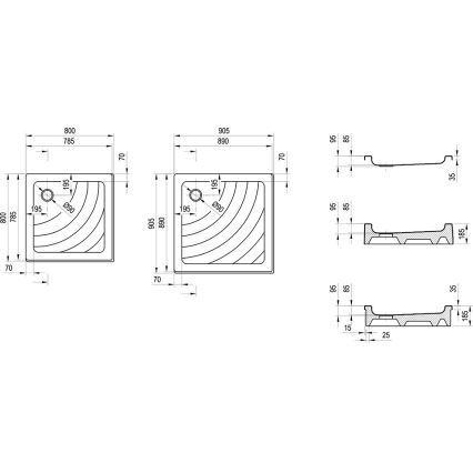 Ravak A007701120 - Kvadratisk brusebakke ANGELA 90 x 90 cm, hvid