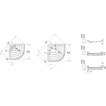 Ravak A207001120 - Kvartcirkelformet brusekar RONDA 90x90 cm hvid