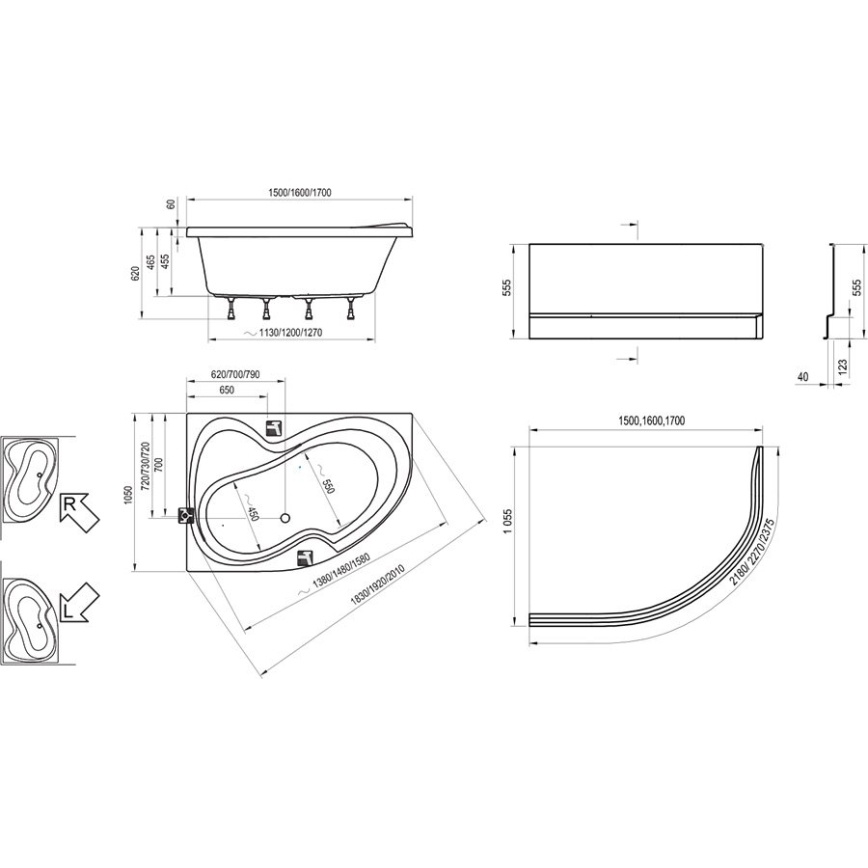 Ravak C421000000 - Hjørnebadekar ROSA 170x105 cm akryl/hvid
