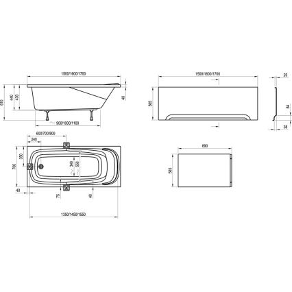 Ravak CP11000000 - Badekar VANDA 160x70 cm akryl/højglans hvid