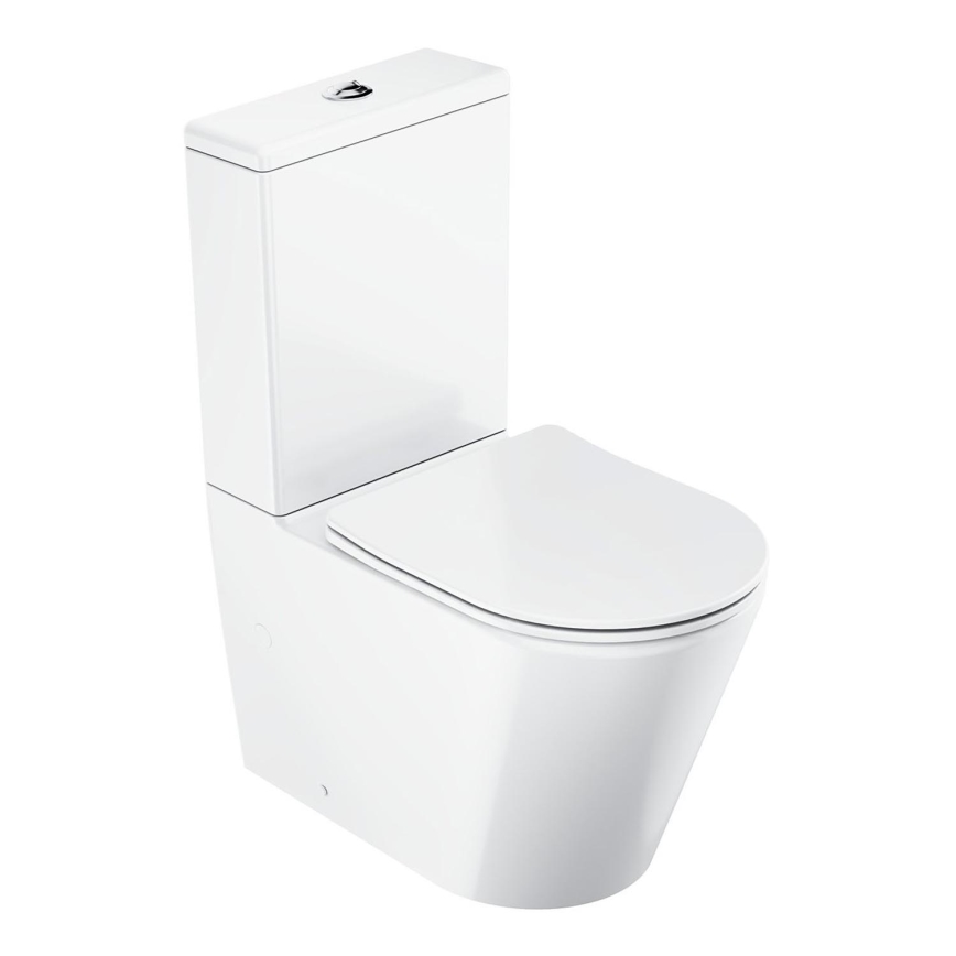 Ravak X01872 - WC-kombi uden skyllekant med SoftClose-sæde ELEGANT keramik/hvid