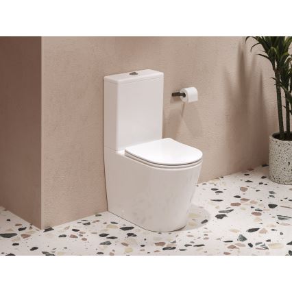 Ravak X01872 - WC-kombi uden skyllekant med SoftClose-sæde ELEGANT keramik/hvid