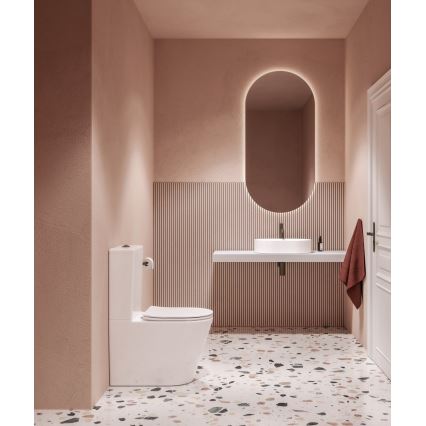 Ravak X01872 - WC-kombi uden skyllekant med SoftClose-sæde ELEGANT keramik/hvid