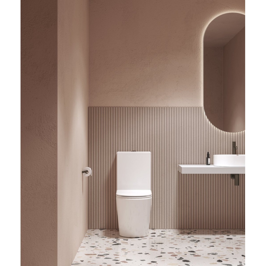 Ravak X01872 - WC-kombi uden skyllekant med SoftClose-sæde ELEGANT keramik/hvid