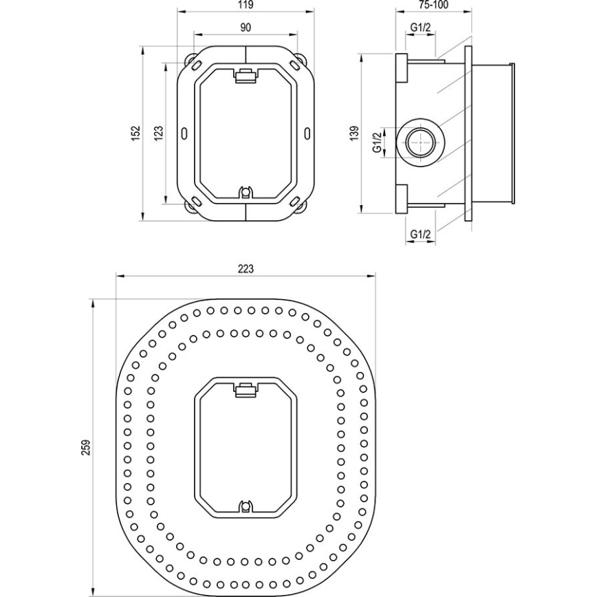 Ravak X070052 - Installationskrop til indbygningsarmaturer R-BOX RB 070.50 15,2x11,9 cm