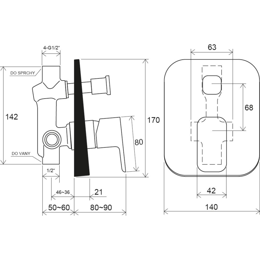 Ravak X070134 - Brusebatteri til indbygget installation FREE poleret krom