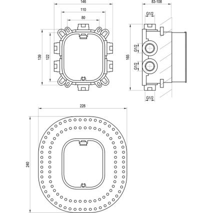 Ravak X070139 - Grundkrop til indbygningsarmatur R-BOX VARI 13,9x14,6 cm