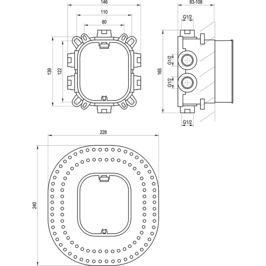 Ravak X070139 - Grundkrop til indbygningsarmatur R-BOX VARI 13,9x14,6 cm