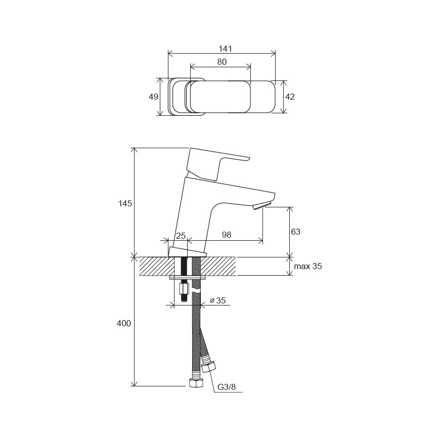 Ravak X070148 - Blandingsbatteri til håndvask FREE 14,4 cm, sort