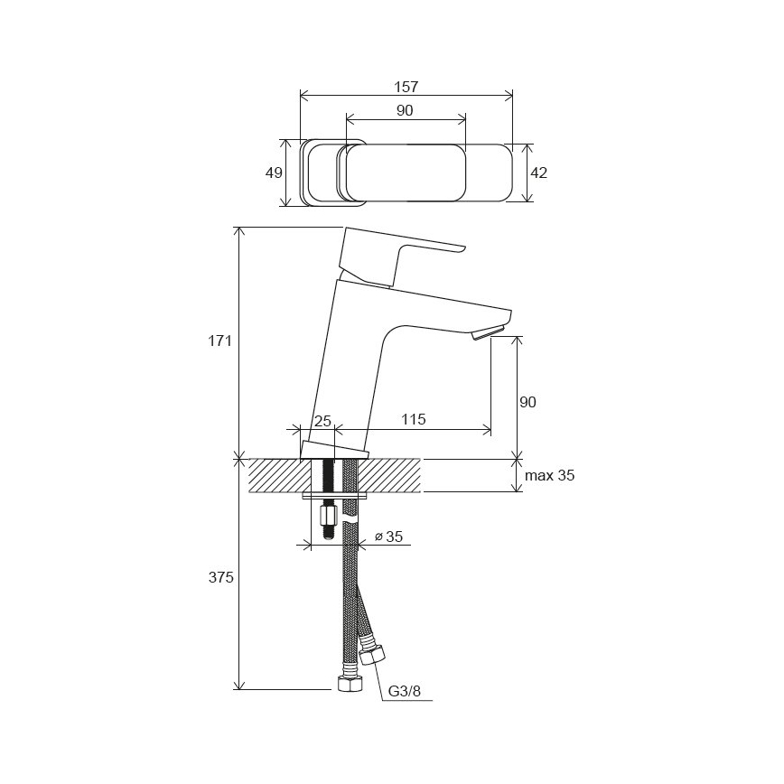 Ravak X070150 - Håndvaskarmatur FREE 17,2 cm sort