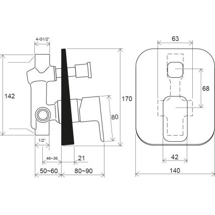 Ravak X070156 - Brusebatteri til indbygning FREE sort