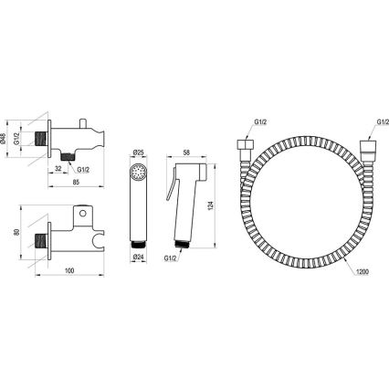 Ravak X070166 - Håndholdt bidetbruser til indbygget installation i blank krom