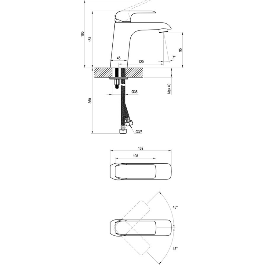 Ravak X070173 - Håndvaskarmatur FLAT 15,1 cm mat sort