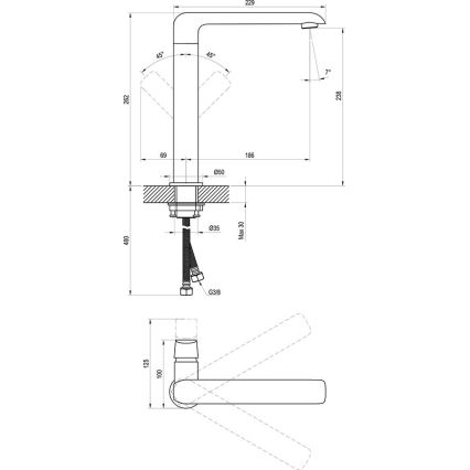 Ravak X070174 - Håndvask- og køkkenarmatur FLAT 26,2 cm mat sort