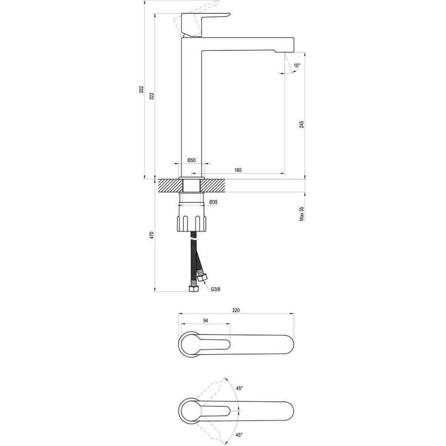 Ravak X070182 - Håndvaskarmatur PURI 32,2 cm sort