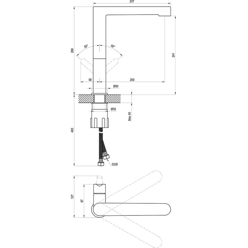 Ravak X070183 - Håndvaskarmatur PURI 26,9 cm sort