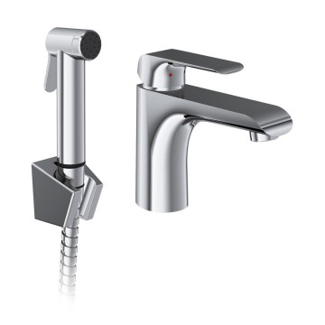 Ravak X070438 - Håndvaskarmatur med bidetbruser FLAT, blank krom