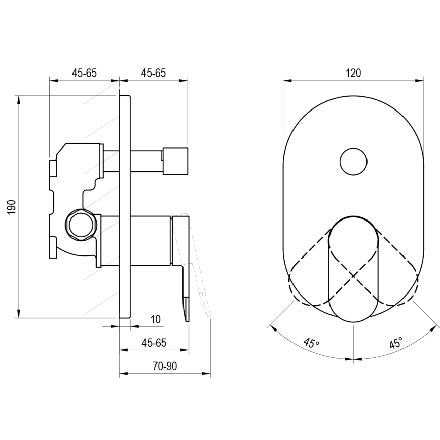 Ravak X070454 - Brusebatteri til indbygget installation CHROME blank krom