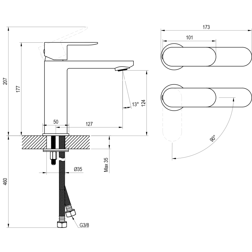 Ravak X070460 - Servantbatteri CHROME 17,7 cm sort