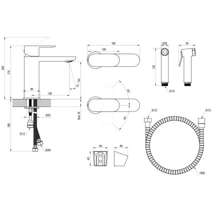 Ravak X070462 - Håndvaskarmatur med bidetbruser CHROME, sort