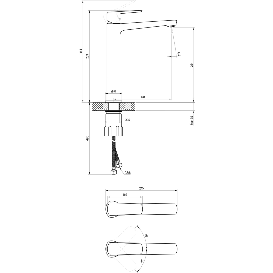 Ravak X070478 - Håndvaskarmatur LIFE 28 cm sort