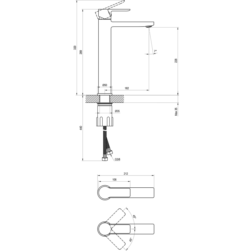 Ravak X070490 - Håndvaskarmatur SOLAR 29 cm sort