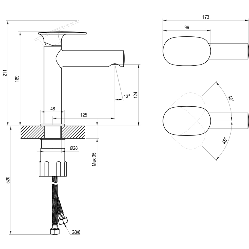Ravak X070542 - Håndvaskarmatur SPRING 18,9 cm sort
