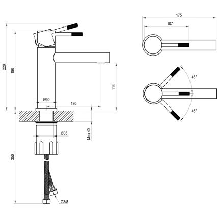 Ravak X070644 - NOX 19 cm håndvaskarmatur i børstet rustfrit stål