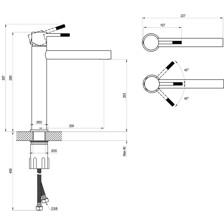Ravak X070649 - NOX håndvaskarmatur 28 cm, mat sort