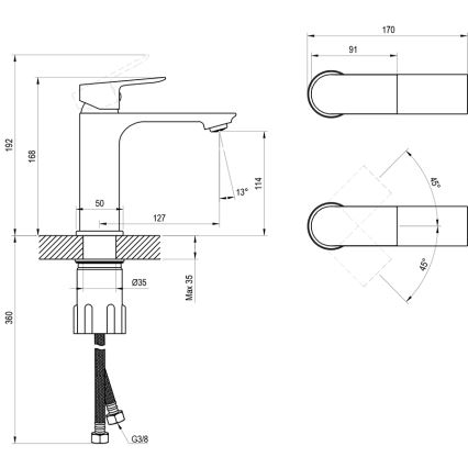 Ravak X070652 - Håndvaskarmatur PLAN 16,8 cm, børstet grafit