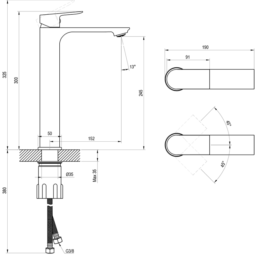 Ravak X070653 - PLAN håndvaskarmatur 30 cm, børstet grafit