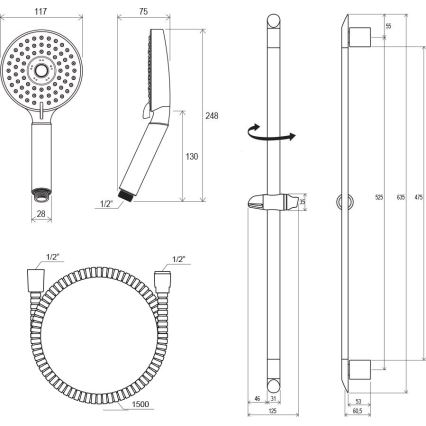 Ravak X07P177 - Brusesæt i poleret krom