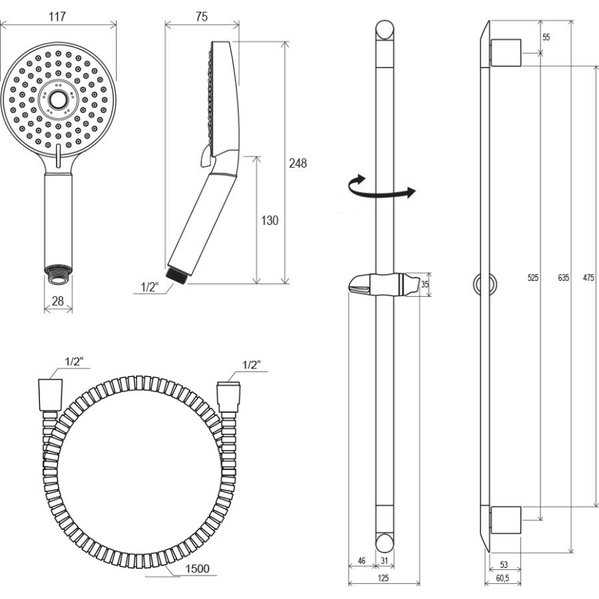 Ravak X07P177 - Brusesæt i poleret krom