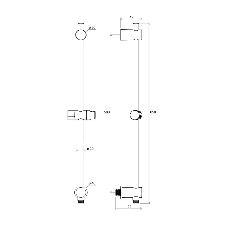 Ravak X07P342 - Brusestang med vægudtag 65 cm, blank krom