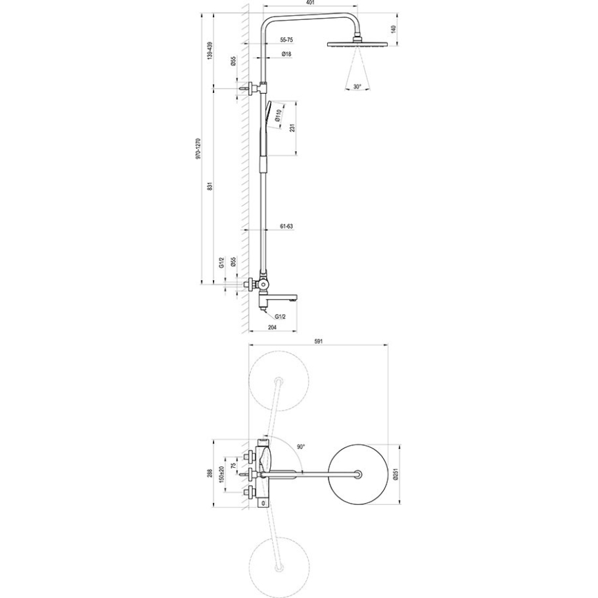 Ravak X07P642 - Brusesæt med blandingsbatteri i blank krom